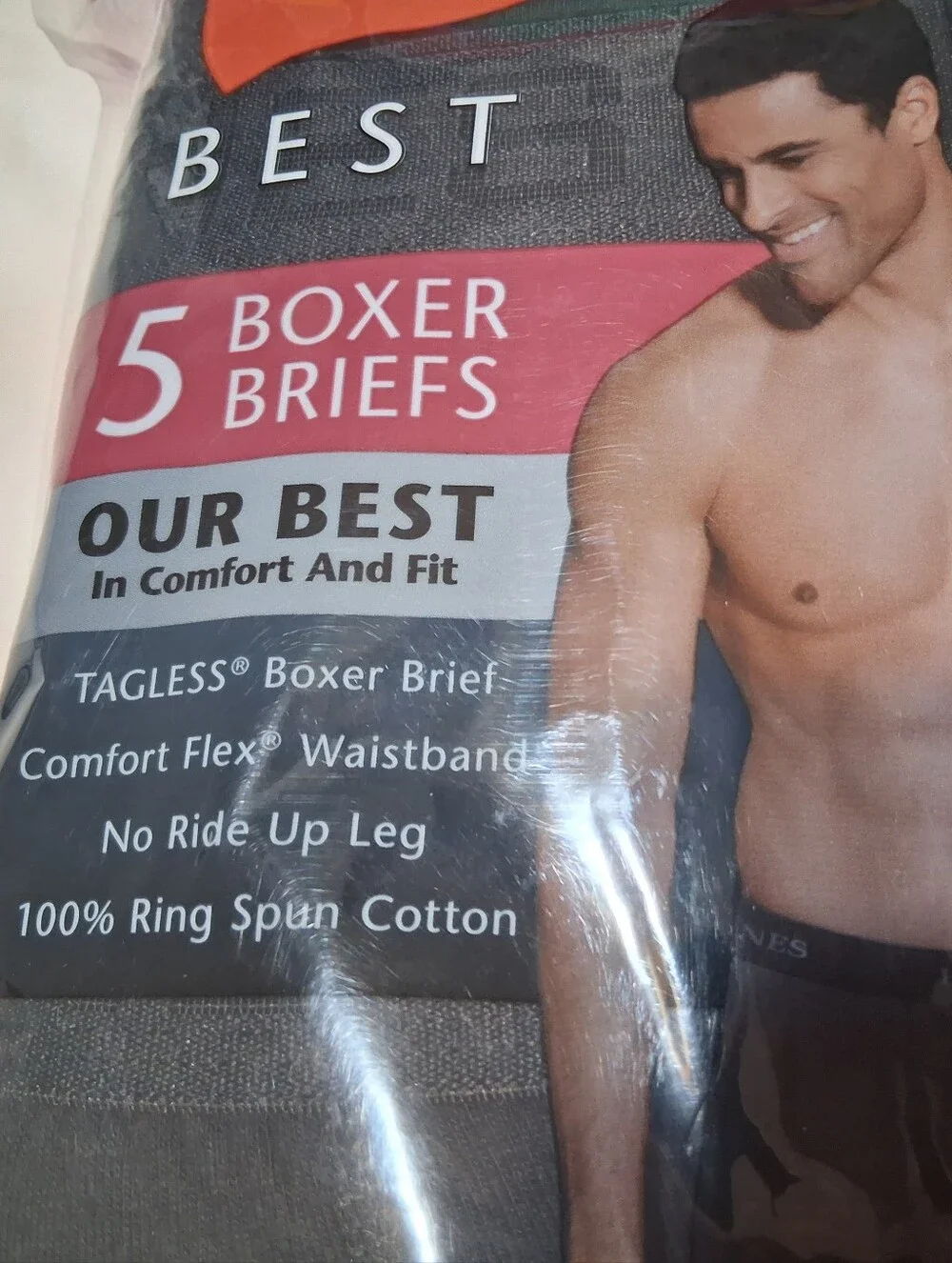 NWT Hanes Best Men's 5-Pack Boxer Briefs Black/Gray Tagless Comfort Flex Waist